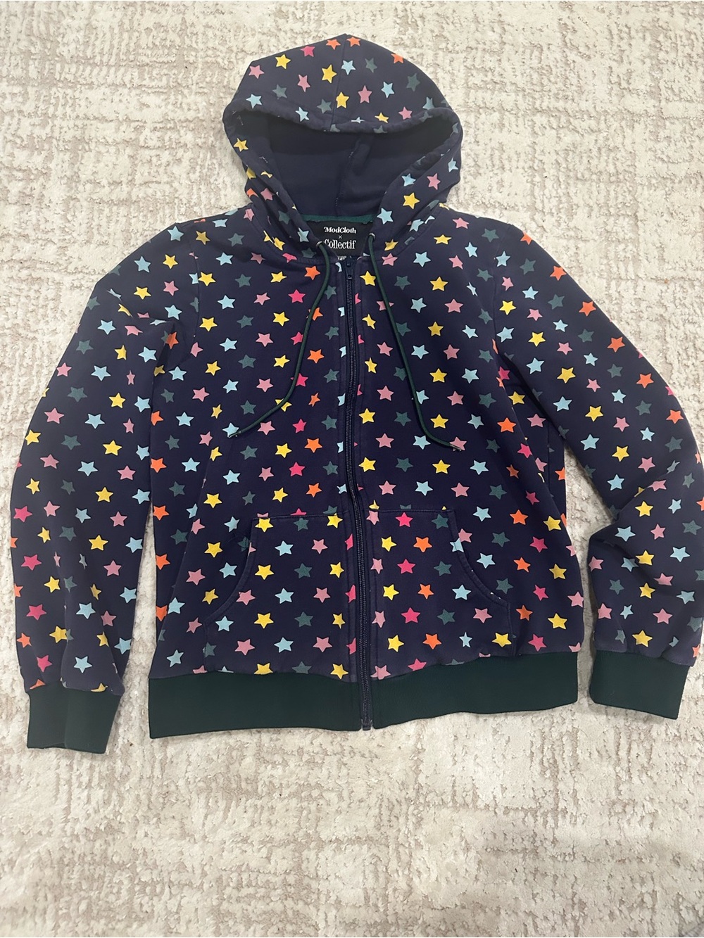 ModCloth x Collectif Star Print Zip Up Hoodie Medium Retro Rainbow Stars